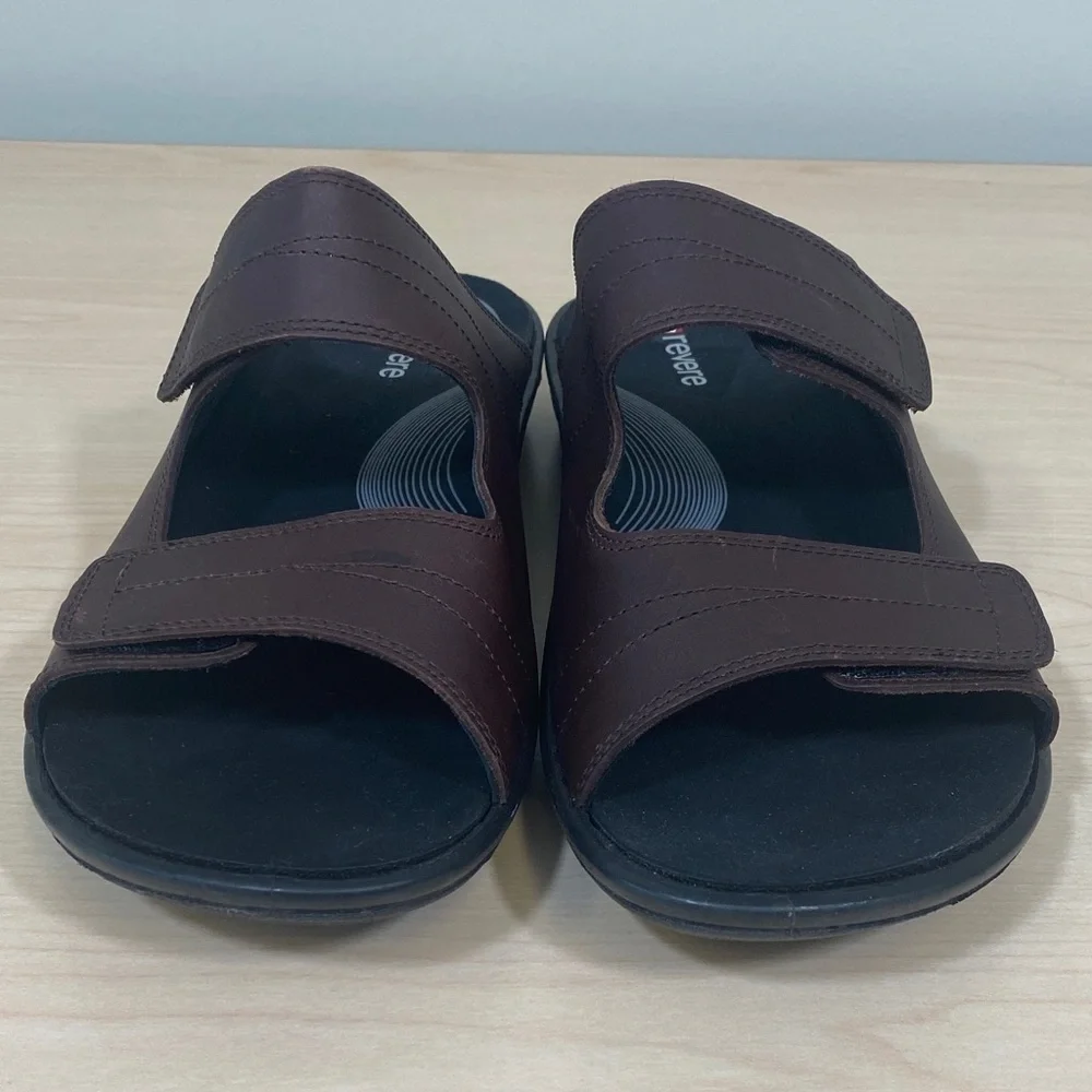 Men's Brown Leather Slide Sandals with Adjustable Straps - Picture 2 of 11